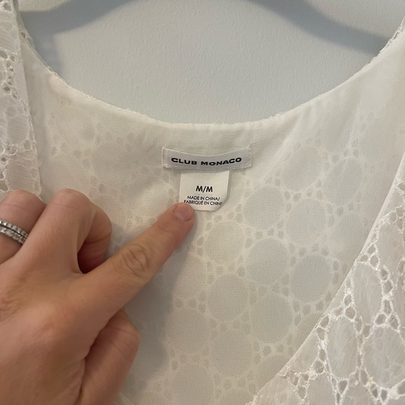 Club Monaco Silk Eyelet Long Sleeve V Neck Ruffle Top in White - M - Picture 7 of 7